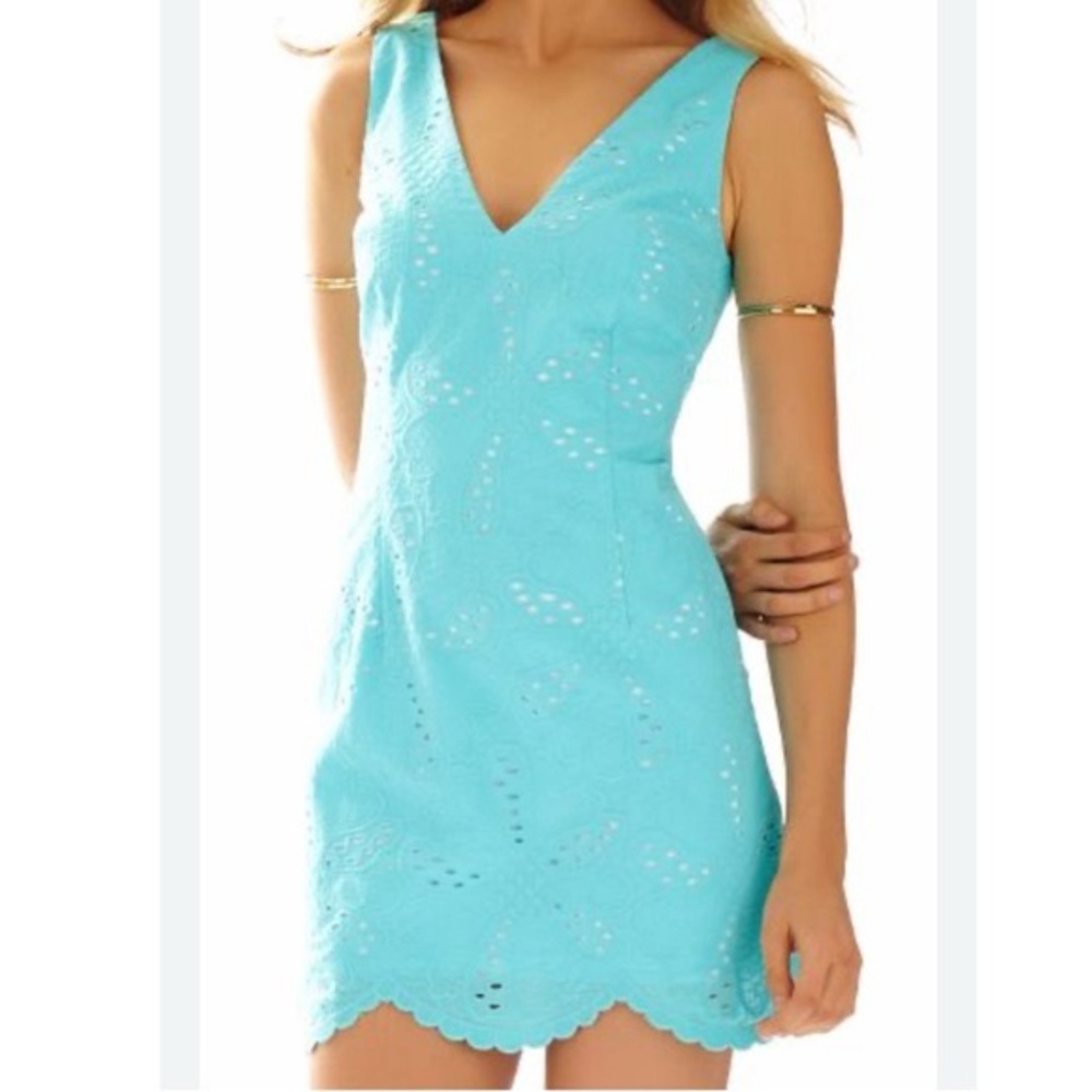 Lilly Pulitzer Madden Scallop Hem Eyelet Dress in Shorely Blue